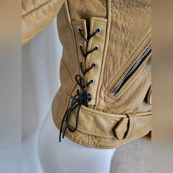 ALLSAINTS (RARE) Sarana Lace Up Moto Zip BuckleBrown Biker Leather Jacket(4) - Picture 8 of 14